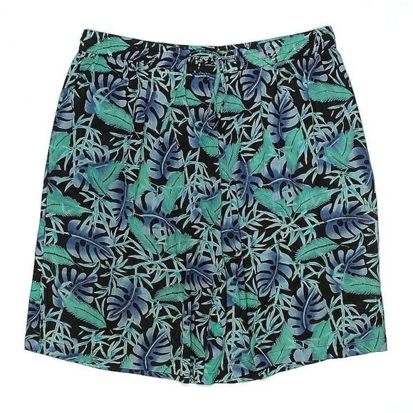 Vintage Phool Tropical Leaf Print Cotton Shorts High Rise Elastic Waist 2X - Picture 1 of 5